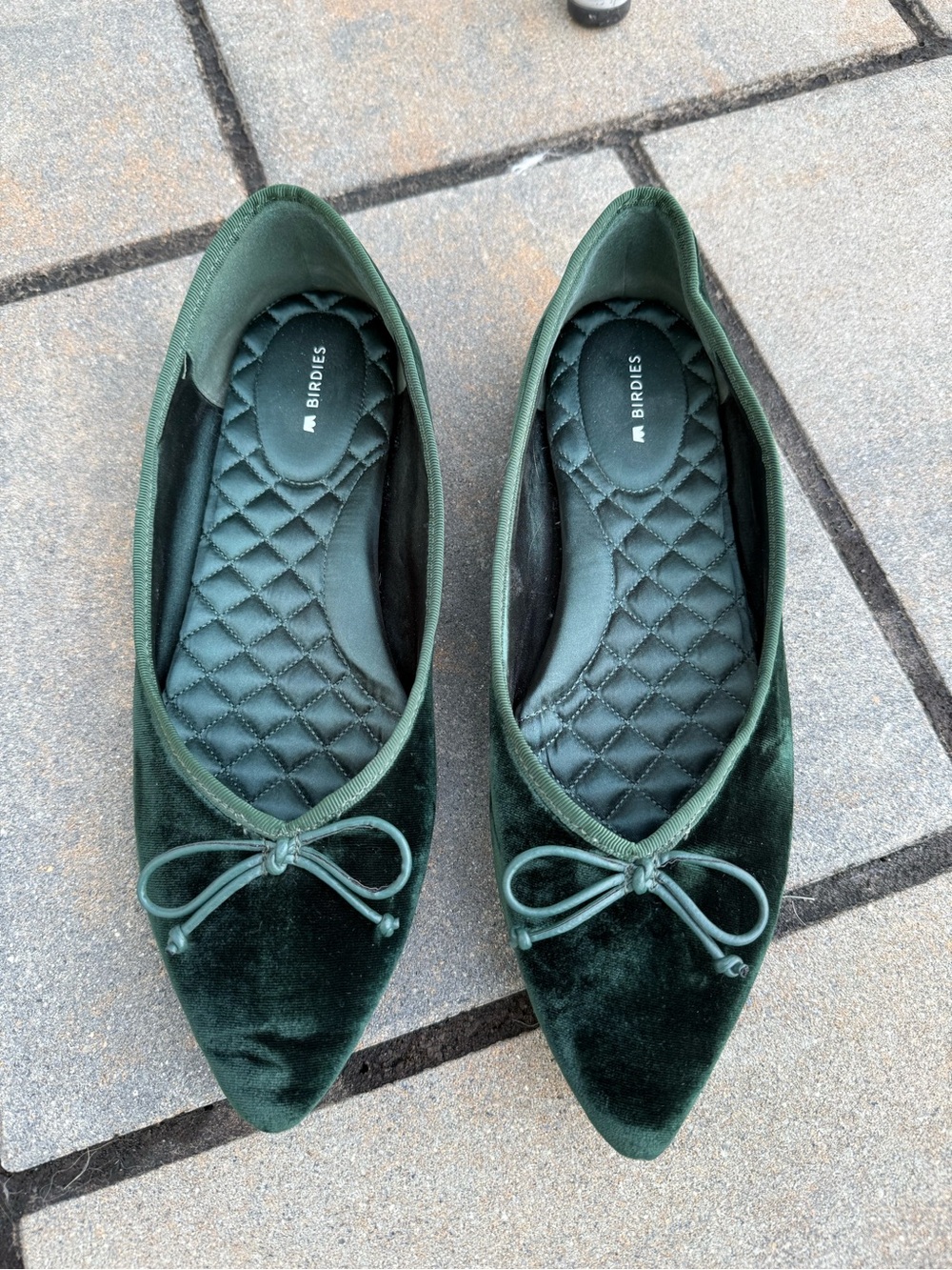 Birdies Emerald Green Velvet Pointed Toe Ballet Flats goldfinch